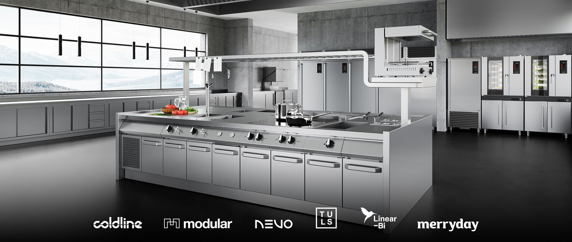 Professionelle Großküche mit Geräten von Coldline, Modular, NEVO, TULS und Merryday